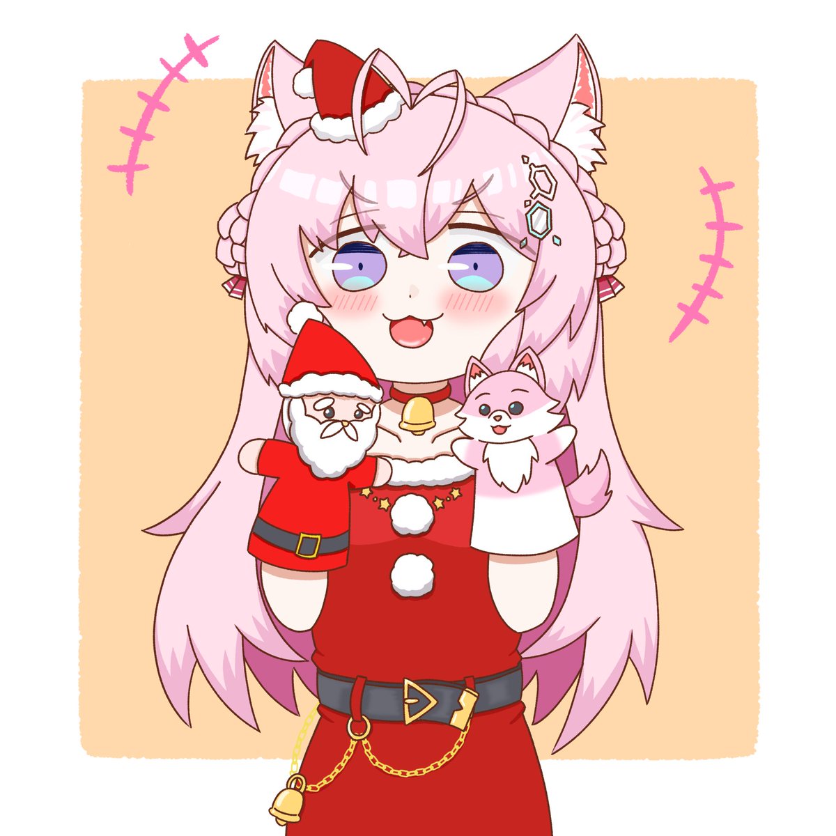 hakui koyori 1girl animal ears santa hat pink hair wolf ears hat antenna hair  illustration images