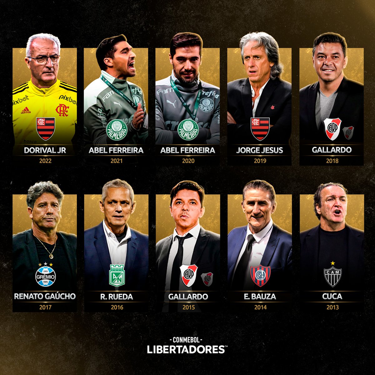 أبطال السنوات الـ 10 الأخيرة ومدربيهم! 🏆✍️🥇