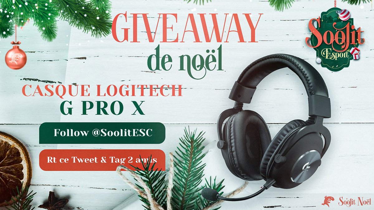 SoolitESC's tweet image. #GIVEAWAY DE NOËL 🎅

C’est le dernier cadeau de notre calendrier de l’avent : 

Un 𝗖𝗔𝗦𝗤𝗨𝗘 𝗟𝗢𝗚𝗜𝗧𝗘𝗖𝗛 𝗚 𝗣𝗥𝗢 𝗫 🎧 

👉🏼 Follow @SoolitESC 🦎
👉🏼 RT ce tweet &amp;amp; 𝗧𝗔𝗚 2 amis 

𝗧𝗔𝗦 le 3 janvier.