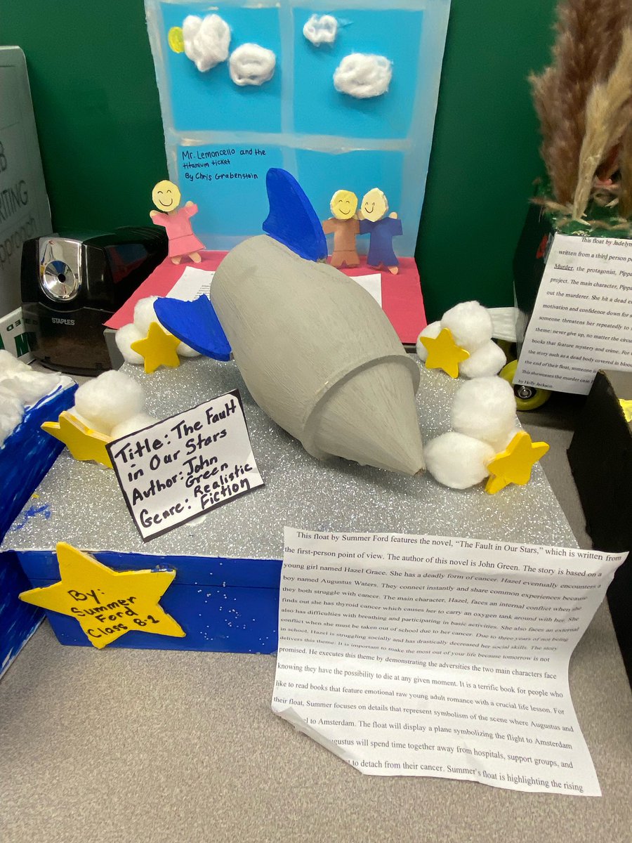 Pulaski26AP's tweet photo. Mrs. Flaherty’s 7th and 8th graders created a “literature parade” of their independent reading books.  Students created “floats” based on a character, symbol, or scene from their book. #casmirpulaski26 #literature https://t.co/82aIcmcWGM