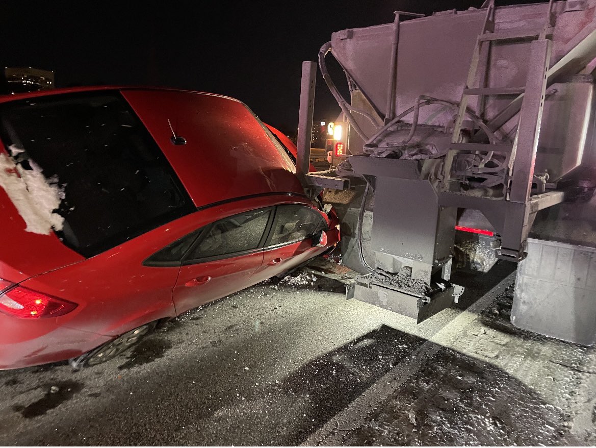 In the overnight hours today, one of our plows was rear ended on I-35 and SW Trafficway. This is the 5th MoDOT vehicle in the KC region to be rear ended in this storm. Please - do not try to pass snow plows, stay back and let us work, and drive to conditions. #kctraffic