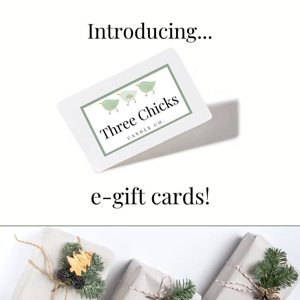 threechicks_co's tweet photo. That’s right!  They are here!  If you are stuck for a last minute gift, shop one of our e-gift cards and send along an amazing gift.

#candles #soycandles #soymelts #soywax #soywaxcandles #soywaxmelts #ecofriendly #hudsonvalley #shoplocal #handmade #vegan #threechickscandles… https://t.co/ZJtjtrXbUL