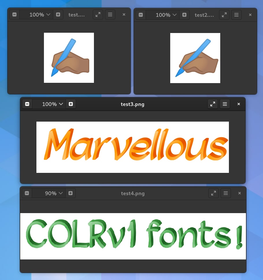 Harfbuzz can now render COLRv1 fonts, in all their glory. The new hb-paint api was just merged