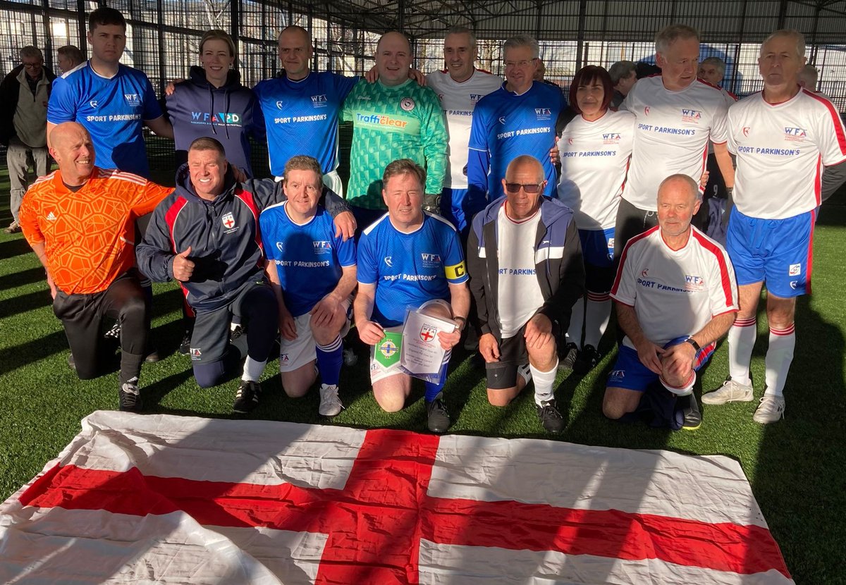 JoeGregory100's tweet photo. An honour for all of us to represent #Engkand #Parkinsons #WalkingFootball over55s and under55s teams in an international tournament in #Belfast #NorthernIreland last month ⚽🦁
#Lions #Lionesses #Lion #Lioness #Football https://t.co/QVDZ4zs9Mi