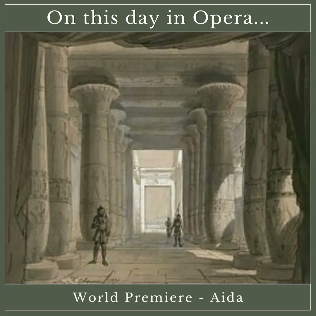 MetOperaGuild's tweet photo. Verdi's Aida premiered #OTD in 1871 at the Khedivial Opera House in Cairo. Originally commissioned for the venue's grand opening, the performance was delayed due to the Franco-Prussian War. #TodayInOpera #OperaHistory
Pictured: 1871 production set design by Philippe Chaperon https://t.co/fLUhTybJ1Y