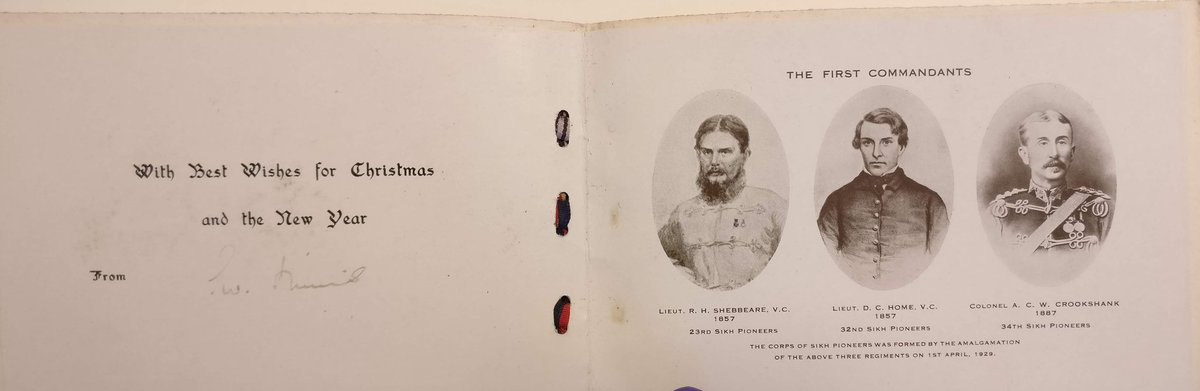 Christmas card from the Sikh Pioneers showing the original regimental colours of the 23rd, 32nd and 34th Sikh Pioneers. Merry Christmas and a Happy New Year.