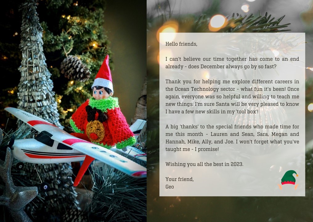 GeoSpectrumTech's tweet image. While everyone was starting their Christmas festivities today, Geo hitched a ride home to the North Pole so he wouldn't be late for the big day tomorrow!
Thank you to everyone who made this month another big success. Merry Christmas!
#elfontheshelf #GeoTheElf #oceantechnology