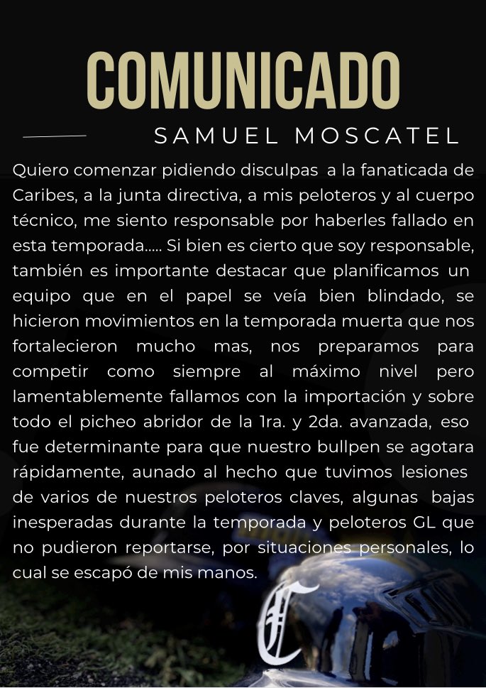 caribesanz's tweet photo. Comunicado de nuestro Gerente General Sr. Samuel Moscatel https://t.co/gbr3TyyEE3