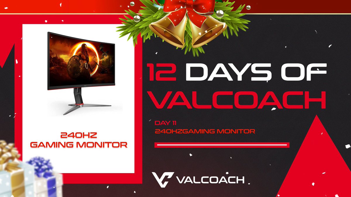 ValCoach_co's tweet image. For day 11 of “12 Days of ValCoach”

We’re giving away a 240hz Monitor!

TO ENTER:
• Follow @ValCoach_co
• Like &amp;amp; RT
• Tag 2 Friends