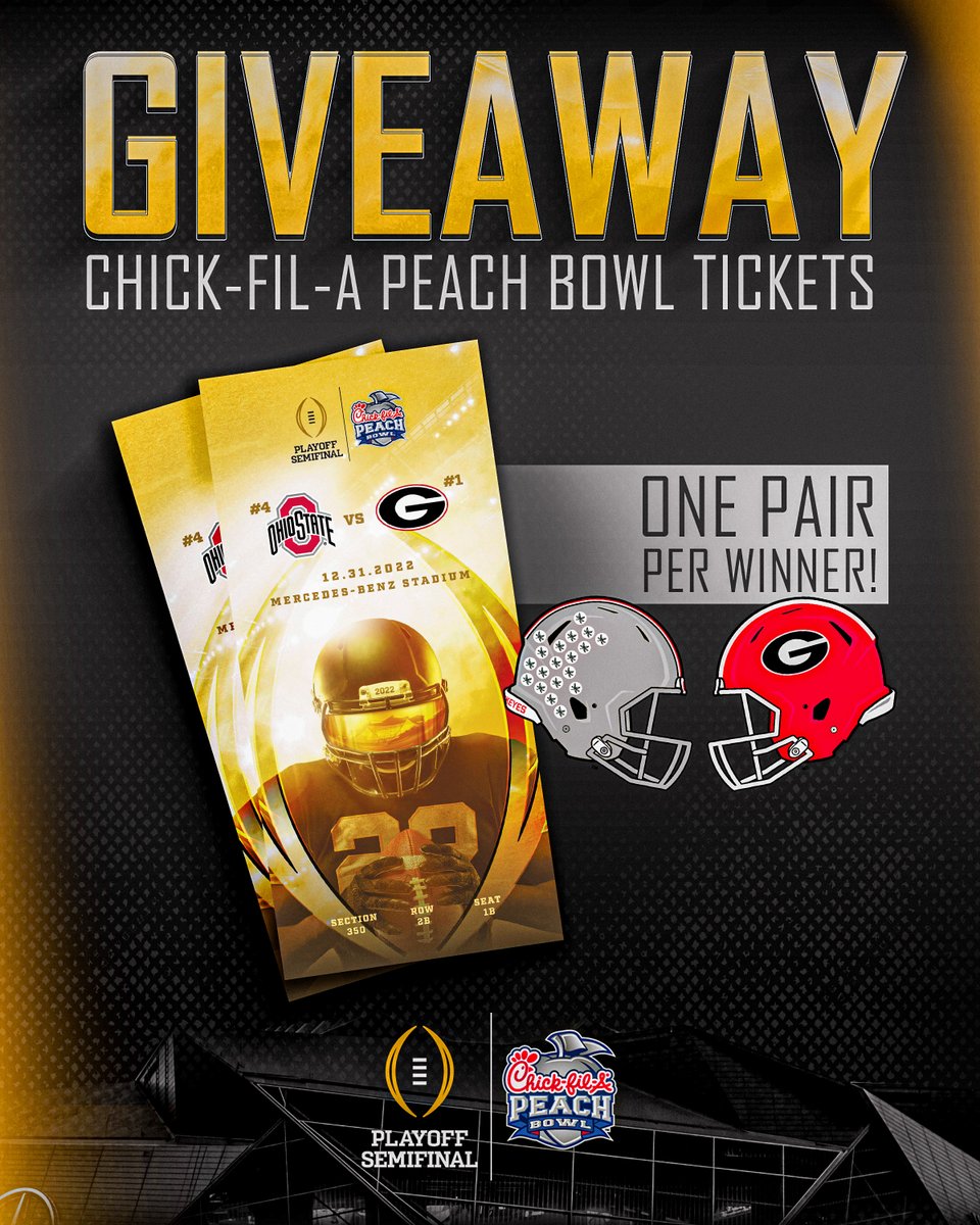 🎄 #CFAPEACHBOWL TICKET GIVEAWAY 🎄 Merry Christmas! We’re giving away a pair of tickets to our sold-out Semifinal game featuring @OhioStateFB vs. @GeorgiaFootball! 🎅 For a chance to win: 1️⃣ Follow us 2️⃣ Retweet 3️⃣ Reply with who you're cheering for #GoBucks #GoDawgs