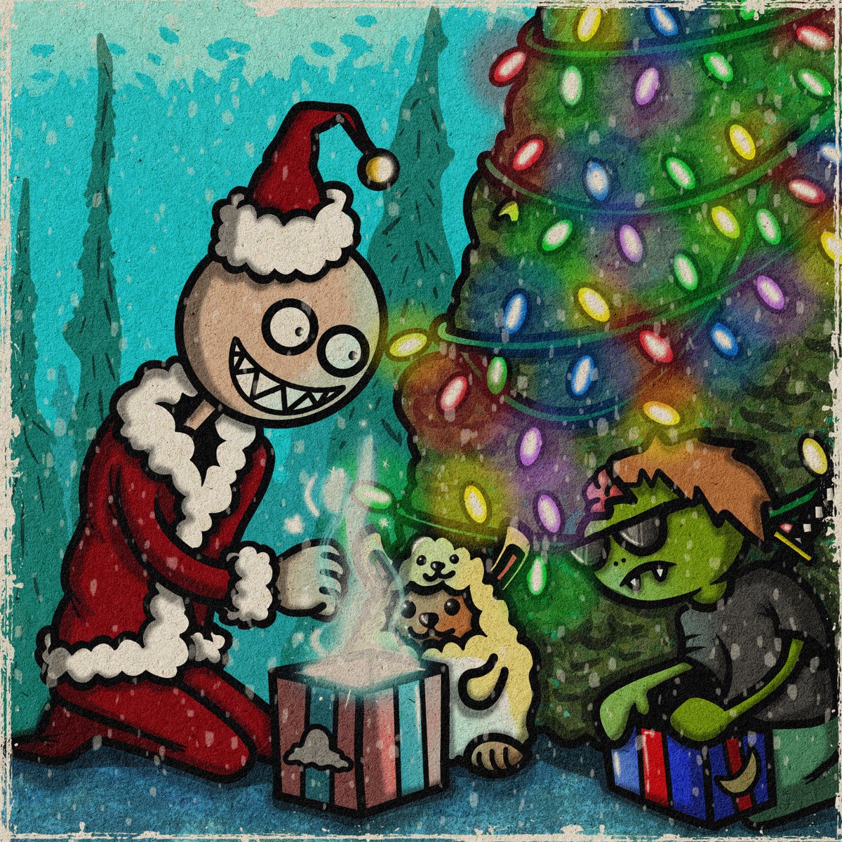 ToyBoogers's tweet photo. Holiday Raffle Giveaway in Toy Boogers discord for our holders! 9 total prizes: 3 Toy Boogers, 3 of @renonelab  pieces called "The spirit of Booger Holidays", and 3 of @AshirasArt  edition piece called "we still gm" 🎉

Happy Holidays everyone! 🎄🎉🎄 https://t.co/aMKHHwpi38