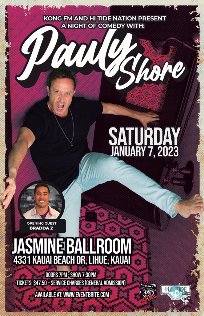 hitidenation's tweet photo. @hitidenation &amp; @KongRadio935 present a night of comedy with legendary @PaulyShore is coming to @KauaiBeachHotel, Saturday January 7. + guests @howsdisguy aka Bradda Z. Pauly's stand-up comedy show is where he's shine's the most, don't miss it! Tix @ https://t.co/KzcJ0QFLFr https://t.co/G7b4J870FR