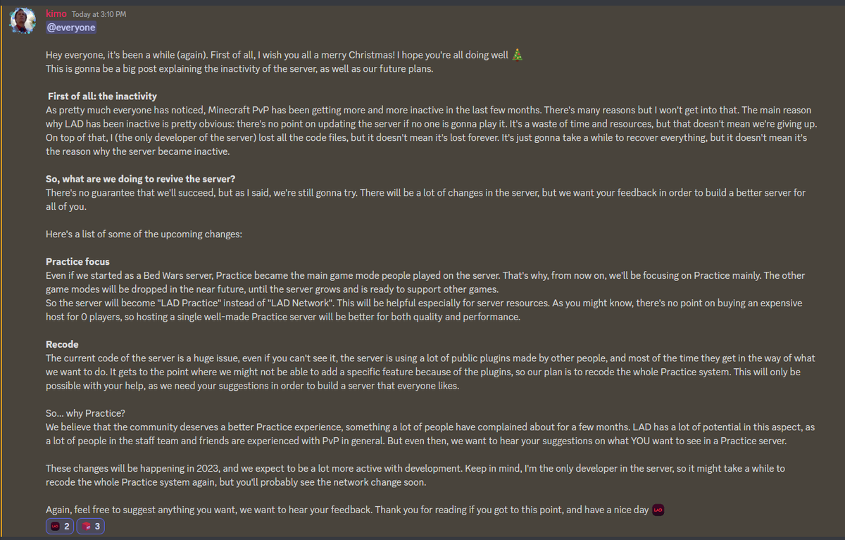 LADServer's tweet image. LAD Update:
discord.ladpvp.net