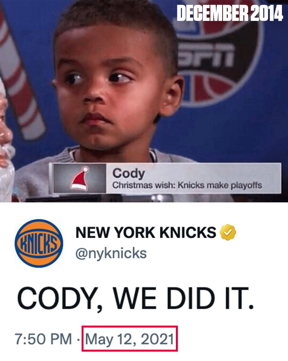ESPNNBA's tweet photo. Never forget when the Knicks tweeted this after fulfilling Cody's Christmas wish from 2014 🎁 https://t.co/ZYlv9mIcll