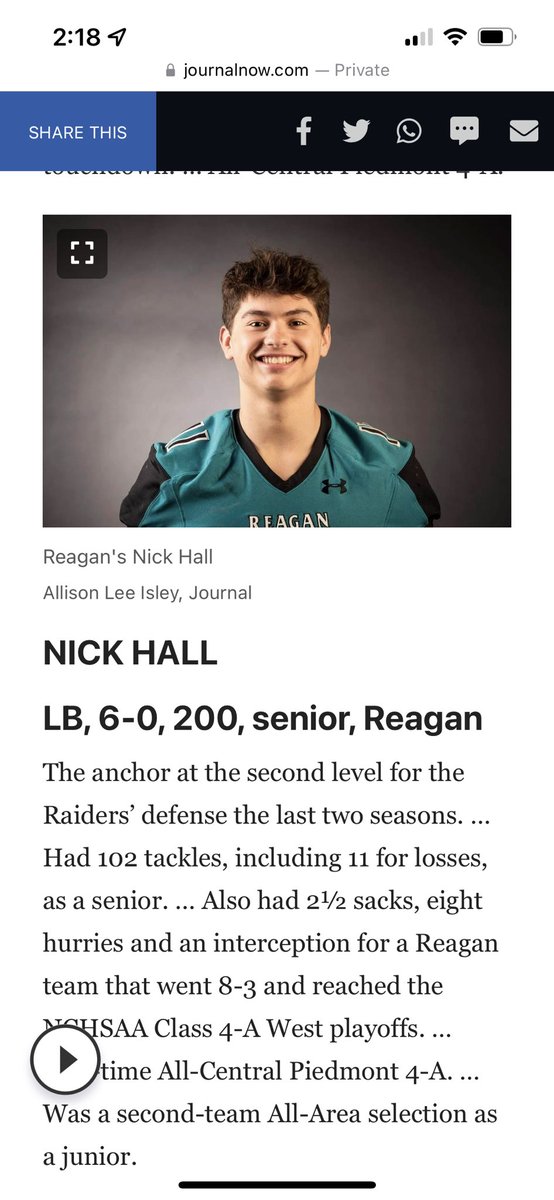 Extremely honored to be named first team all Area! <a href="/next_fb/">Reagan Football Recruiting</a> <a href="/coachjtmcgee/">Josh McGee</a>