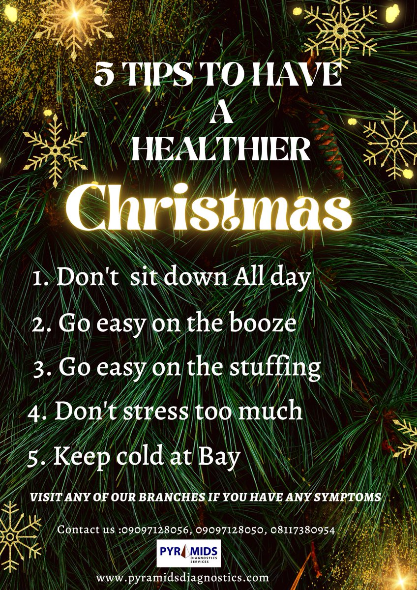 PyramidsDiagno1's tweet photo. No one wants to celebrate their Christmas day in the hospital and we are here to the rescue. 

✅Here are some healthy tips for a wonderful Christmas day celebration!

Visit: 👇
https://t.co/onwP4w5Ga5

#seasonsgreetings #christmaseve,  #christmas2022 #pyramidsthestandard https://t.co/qFh0ocnLlR