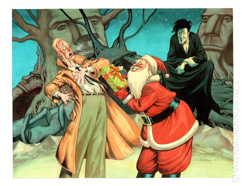 Dream, Constantine and Santa by Shawn McManus. 

#JohnConstantine 
#vertigocomics 
#Dream 
#christmas  
#dccomics  
#hellblazer