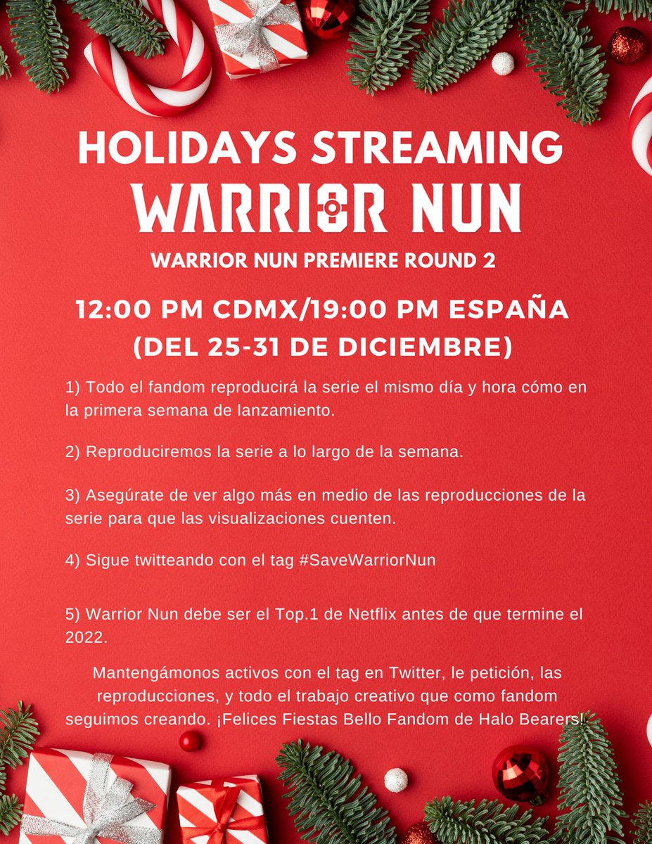 WNMexico's tweet photo. Hello!!! Cómo saben seguimos en la lucha, retomaremos las reproducciones para posicionarnos en el Top.1 de Netflix, pasen la voz y difundan la información 🫶🎄 Feliz Navidad Bellezas✨ #SaveWarriorNun https://t.co/KU10wJH3HX