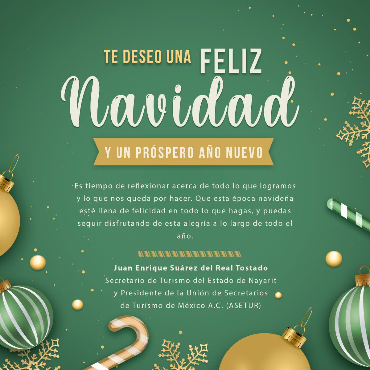 La época navideña es el espacio ideal
para rememorar todo lo acontecido en
el transcurso del año, tiempos de
reflexión y de aprendizaje para seguir
construyendo nuestros más grandes
anhelos, deseo que tengas una ¡Feliz
Navidad!