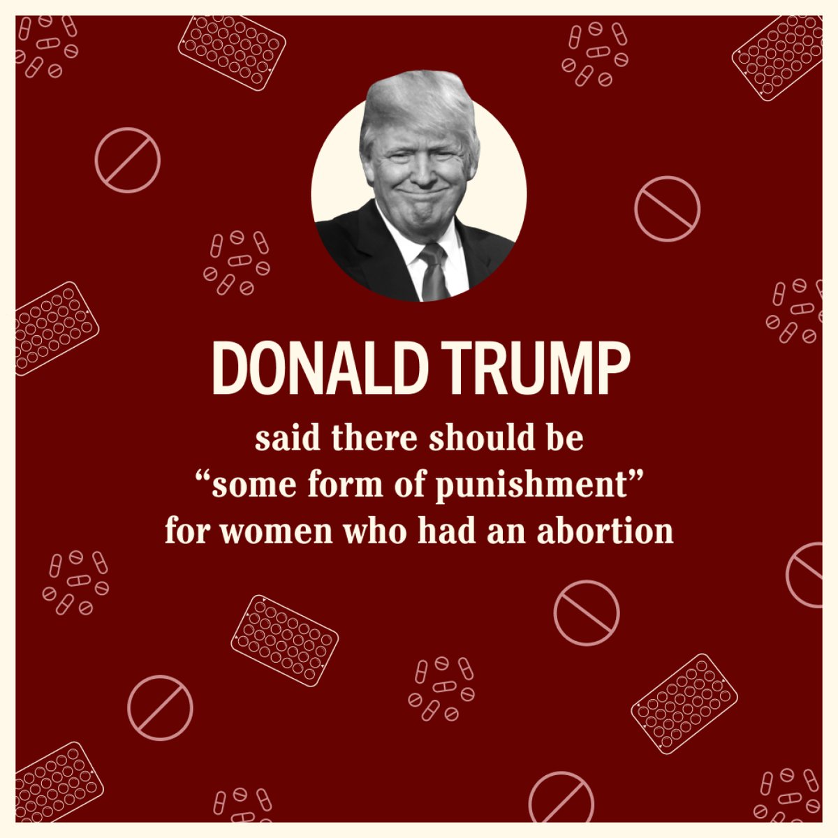 FeistyLibLady's tweet photo. Trump said there should be punishment for women who have an abortion.

Such BS!

But, there should be punishment for a president and anyone who helped him plan or participated in an insurrection.

#ArrestTrumpNow
#FreshResists
#ONEV1 https://t.co/IxbjCPinGh