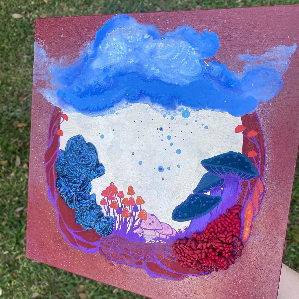 This piece is still available! I love mixed media so much. This is a carving, a sculpture, a painting and a drawing 💜