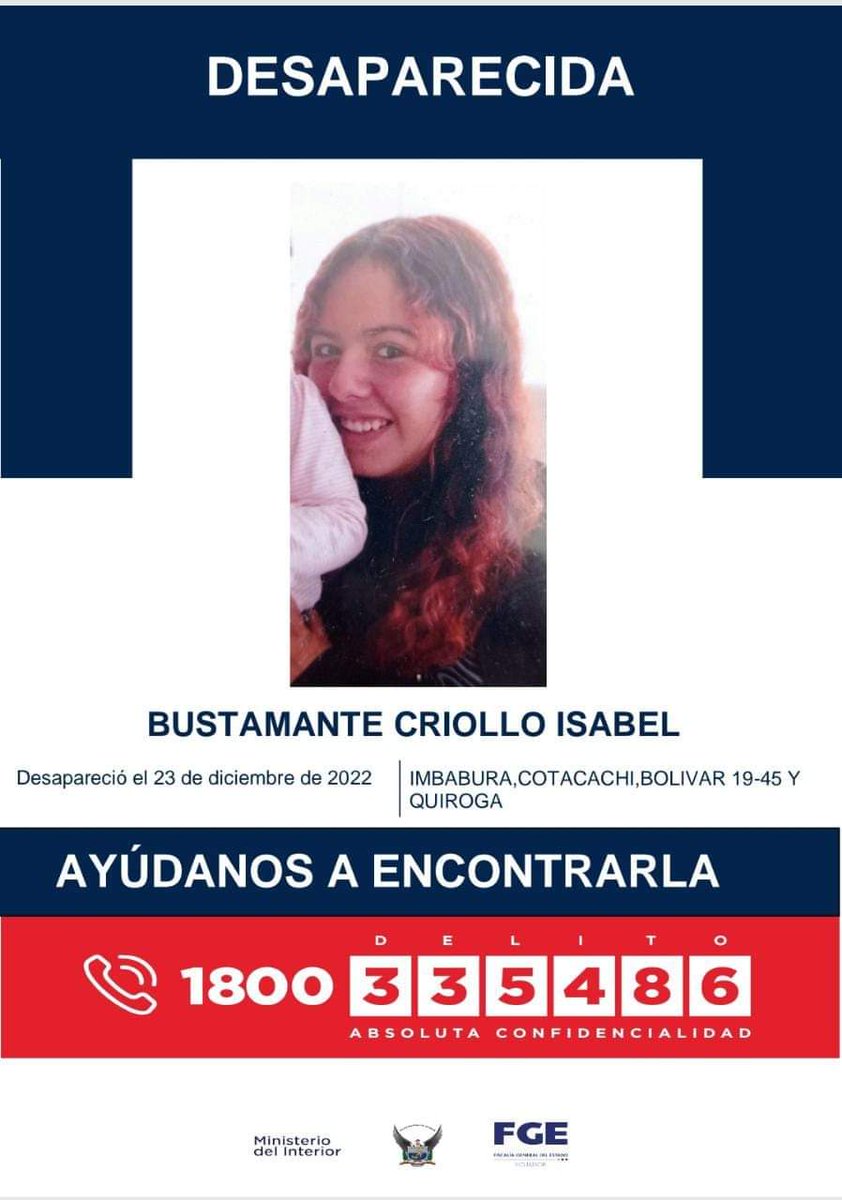 itspersonlicher's tweet photo. La hija de mi amiga Margarita está desaparecida. Por favor ayudar a compartir. 
#desaparecidosecuador #alerta @PoliciaEcuador @AsfadecEc https://t.co/4HbKM2Yjkh