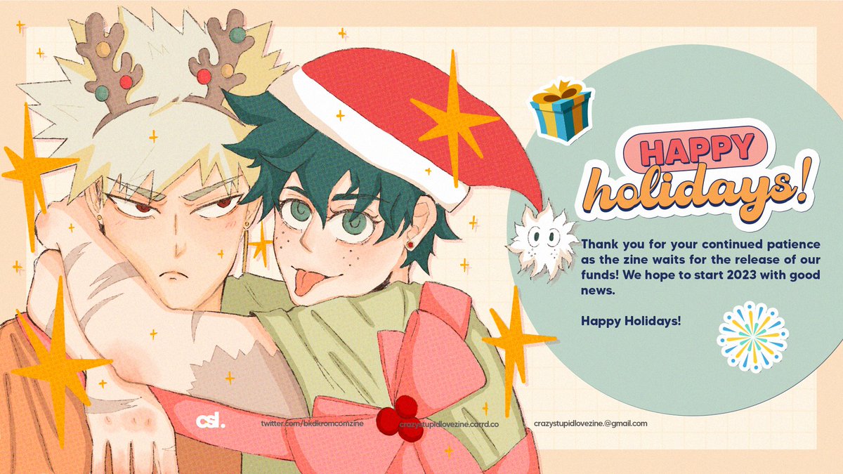 bkdkromcomzine's tweet photo. ๐งก๐ HAPPY HOLIDAYS!
We wish everyone a happy holiday! May the rest of your 2022 be amazing!
We would also like to thank everyone for the patience they've shown the zine as we continue to wait for the Paypal funds.
#csl #crazystupidlovezine https://t.co/rTFdG6yQtA
