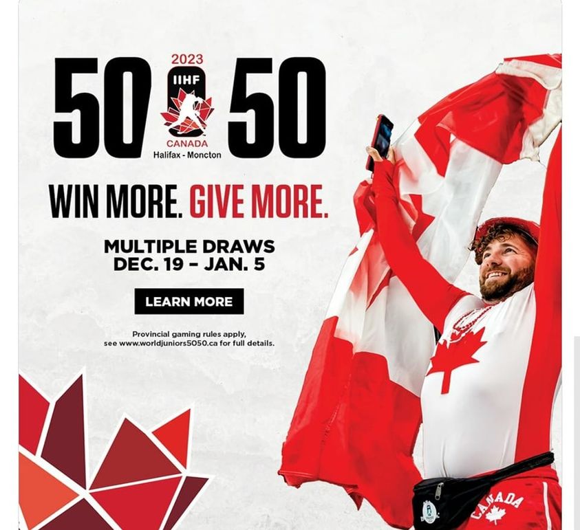 WIN MORE, GIVE MORE with #WorldJuniors 50/50! 🎉

All proceeds will stay in the province where they are purchased, supporting community organizations centred on safety and inclusiveness.

Learn more ➡️ nextworldjuniors.com

#iihf #icehockey #hockey #worldjuniors2023 #WJC2023