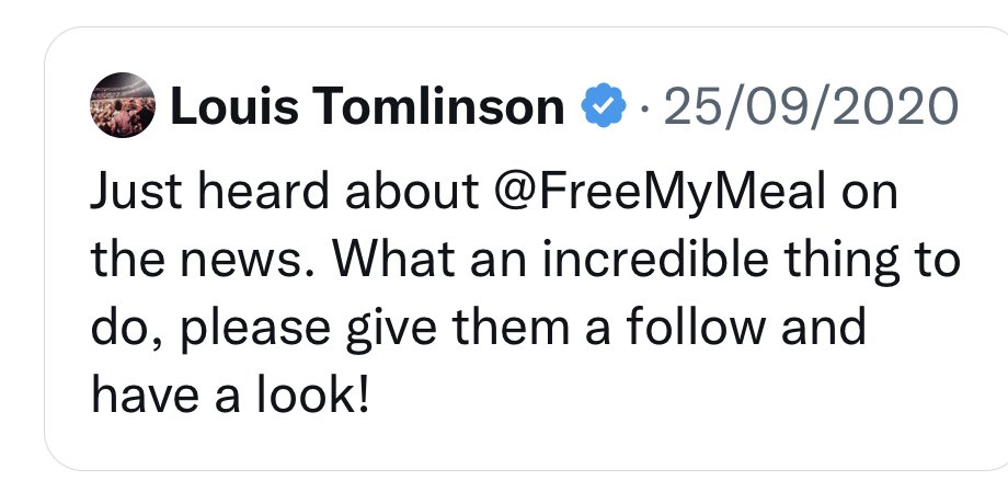 Still so lucky that @Louis_Tomlinson did this for us. I’ll *never* forget it. I’ll never take his help for granted. Happy Birthday you lovely man! 🥳#FreeMyMeal #NoShame #JustAsk #EndChildFoodPoverty #ThankYou #HappyBirthdayLouis #Louies #Mealies