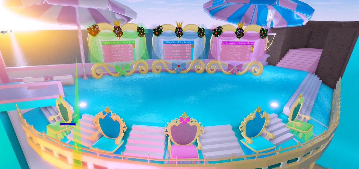 These were leaderboards in Divinia! They are now just cosmetic in the Princess Tower.
You were able to sit on the seats if you appeared on the leaderboards.
Green = Supreme Royalty Leaderboard
Blue = Level Leaderboard (whole game)
Pink = Level Leaderboard (server)