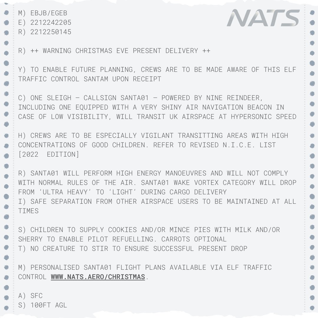 Enel_Aire's tweet photo. #NATS, proveedor de servicios de navegación aérea y control de tránsito aéreo de Reino Unido, emitió el siguiente 'SANTAM', mismo que advierte a las tripulaciones de vuelo sobre la presencia del #SANTA01. 🎅✈️
1/2 https://t.co/XKjMJZ0Jzd
