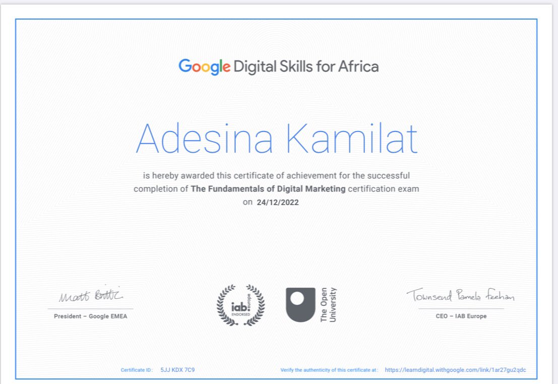 Millie_Deol's tweet photo. I’m happy to share that I’ve obtained a new certification: Google Digital Skills for Africa from Google!
#digital #google #africa #digitalamarketing #digitalmarketingcompany @NITDANigeria @Steamledge @Haptics #1MillionDeveloper #DigitalEmployability https://t.co/1jWURHWkSk