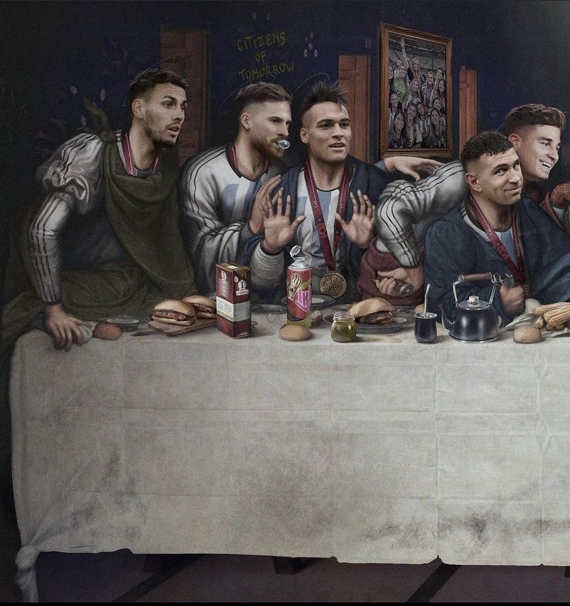 julivarro's tweet image. 🏆 “Primera cena como campeones mundiales” . Mi única religión 🇦🇷.

Ilustración : @lolilaboureau