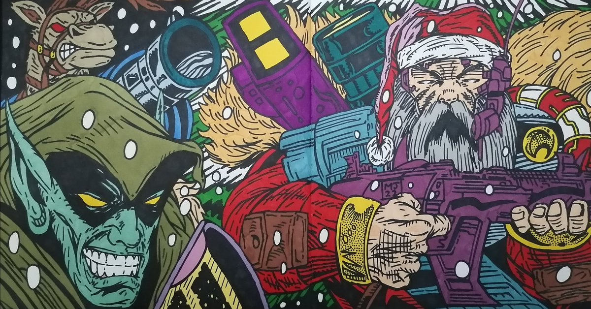 Merry Christmas everyone. This is the completed full colour illustration called 'When Cyborg Santa Turns Up With a Bazooka and a Bad Attitude'. The main influences on this drawing are @robertliefeld and @Todd_McFarlane. #santa #santaclaus #santaclausiscomingtotown #santaclause