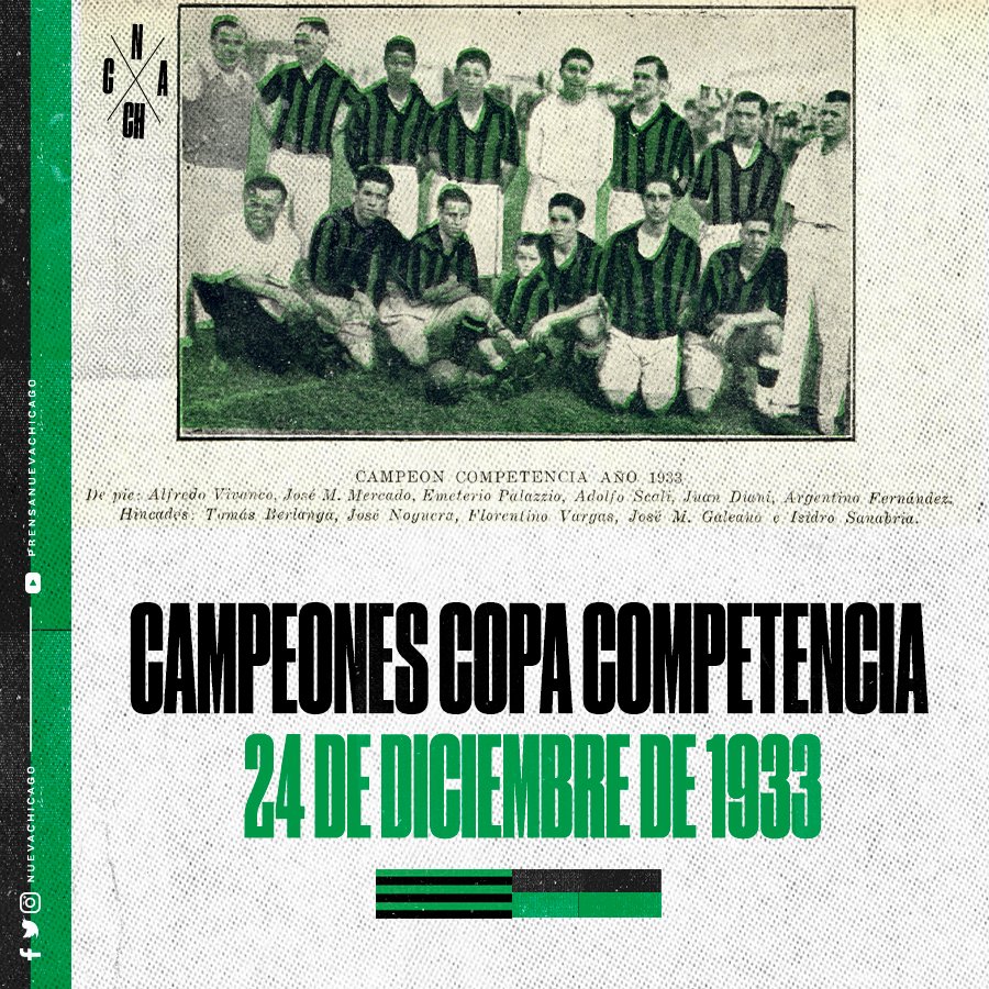 🏆 Hoy se cumplen 89 años del campeonato de Nueva Chicago en 1933. Tras vencer 1-0 a Banfield en cancha de Almagro, con gol de Florentino Vargas, Chicago consiguió la Copa Competencia Jockey Club. 

¡Gritemos muchachos/as, CHICAGO CAMPEÓN!