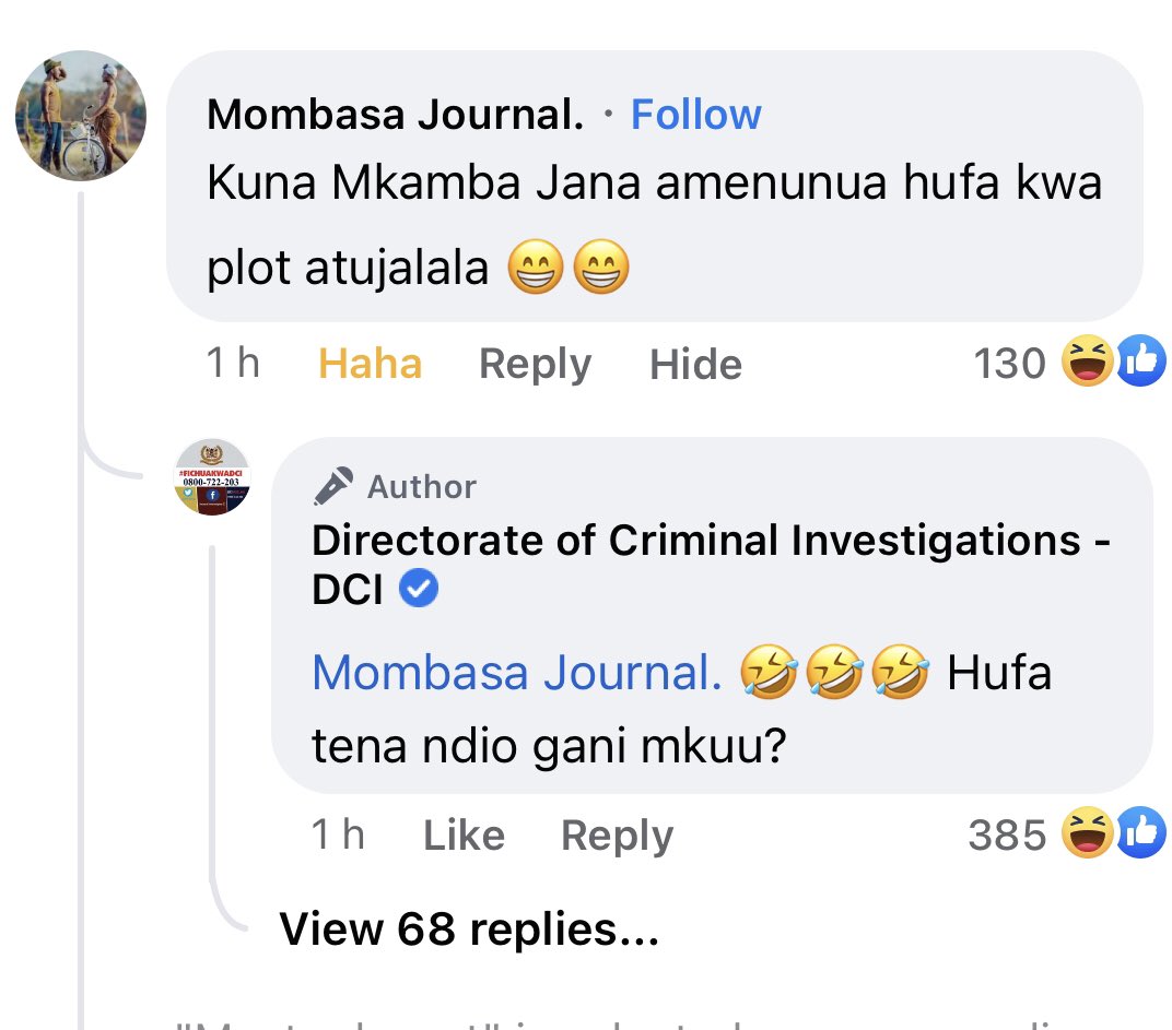 DCI_Kenya's tweet image. Mwenye alibuy hufa mpya jana tafadhali punguza sauti! 🤣🤣🤣Majirani wamepiga ripoti hasapa thro’ our toll free line 0800 722 203! 

Should you have any info that you would wish to share with us anonymously during this festive season, do not hesitate! Our digits are up there!