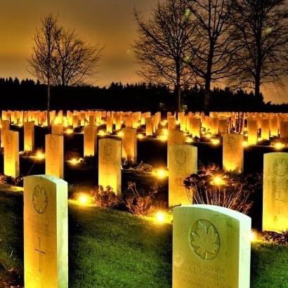 Every Christmas Eve, local school children come to Holten and Groesbeek Canadian Military Cemeteries in the Netherlands to light a candle in honour of every soldier laid to rest. This humbling display reminds us to be grateful for the peace we enjoy. Merry Christmas everyone.