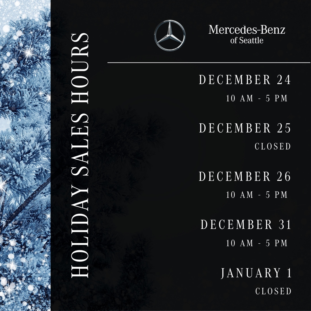 BenzofSeattle's tweet photo. The holidays are here! Don't forget to check our holidays hours before stopping by. Service and Sales hours will vary.  

#SwickardAutoGroup #HolidayHours #Auto #Automotive #Dealership #Car #Vehicle https://t.co/qINkS0yarn