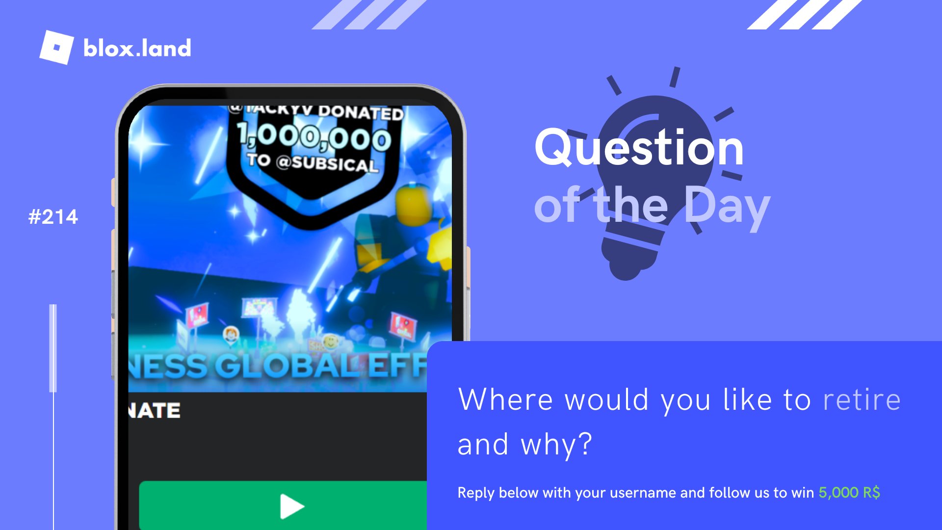 BLOX.LAND on X: ❓ Question of the day ❓ #qotd Where would you like to  retire and why? 🏠 Reply below with your username and follow us for a  chance to win