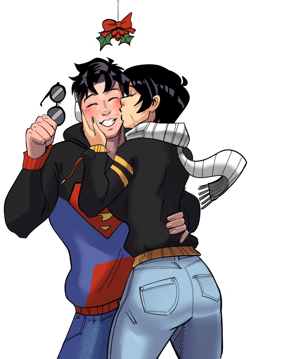 Kiss under the Mistletoe Commission by @drawrobdraw #dccomics #art #batgirl #superboy #cassandracain #cassandrawayne #konel #connerkent #casskon #koncass #christmas #holidayseason