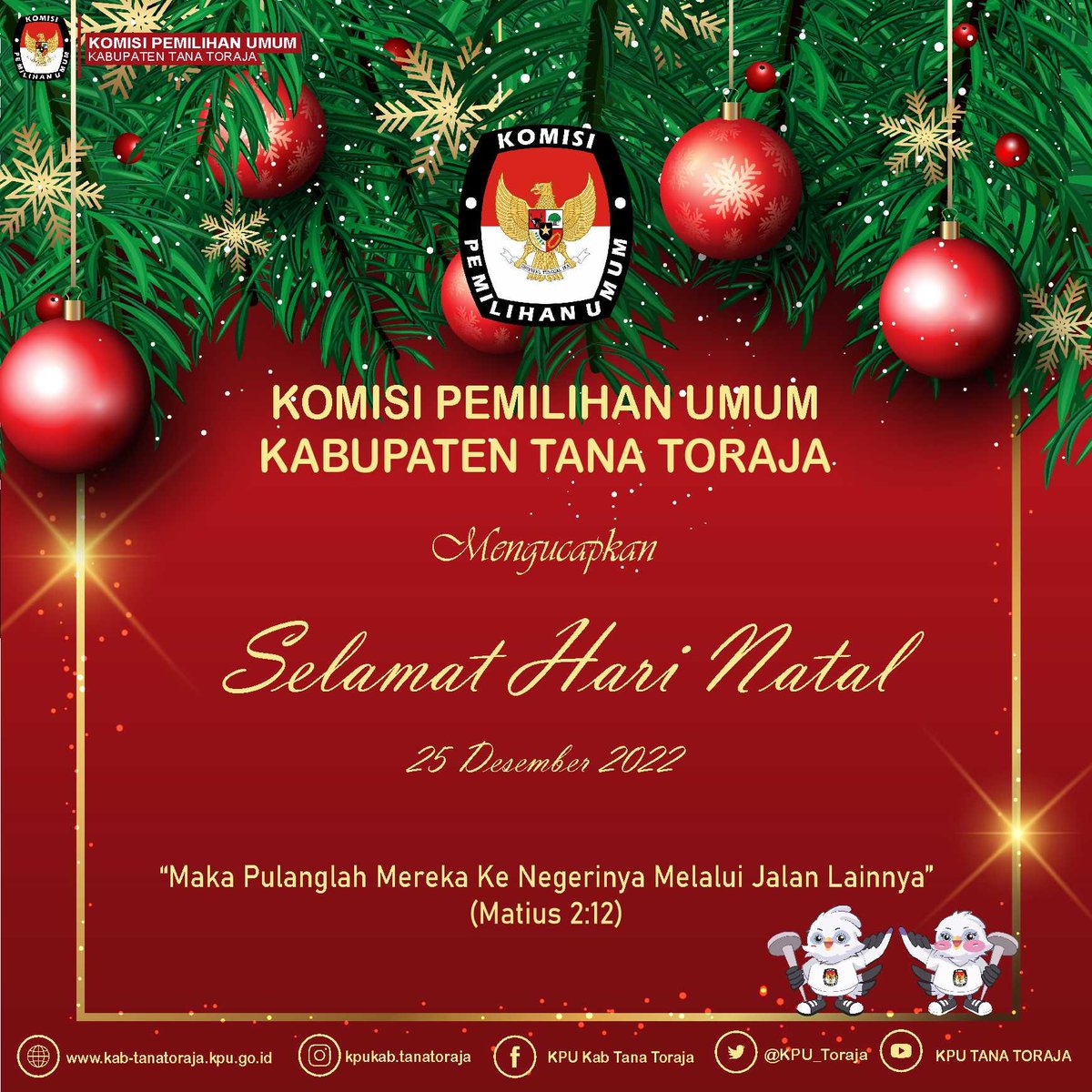 KPU_Toraja's tweet photo. Jadilah terang dalam kegelapan, Bawalah kegembiraan bagi orang lain &amp; tebarkanlah kilau kebahagiaan.

Selamat hari Natal 25 Desember 2022.

#KpuMelayani
#PemiluSerentak2024 https://t.co/5CFciRQmCc