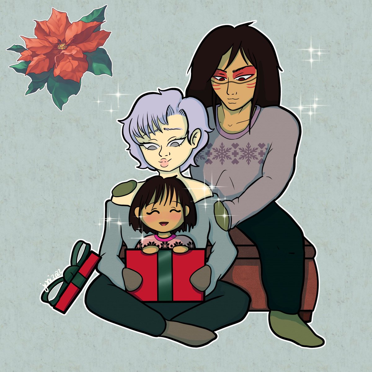 junionaaaa's tweet photo. happy holidays from shaka, sera and suni!

suni belongs to @pinkyhime

#토템의영역 #ZonadeTótem #TotemsRealm #샤카 #세라 #Shakya #Shaka #Sera #Shase #Sesha #샤세 #세샤 #art #artistsoninstagram #artistsupport #digitalart #digitalillustration https://t.co/Bfeg0MUMOm