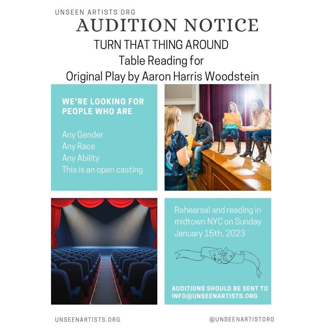 UnseenArtistOrg's tweet photo. Click for info: https://t.co/TBYbjxIB6s

#auditionnotice #nycaudition #nycactor #theatreactor #tablereading #newplay #originalplay #audition #acting #representationmatters #mentalhealth #queerstories #neurodivergence https://t.co/UXjjuybYj3