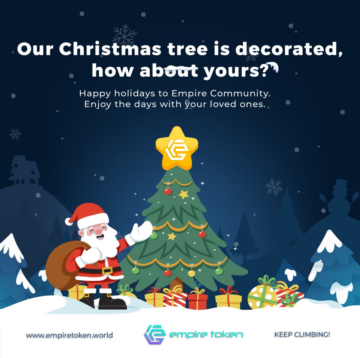 RealEmpireToken's tweet image. The holidays are full of magic and wonder. Let&apos;s keep this holiday spirit alive! Share your tree decor photos with us as we celebrate the holidays together. Whether it&apos;s a simple twig or a fully-decorated tree, we just love seeing everyone&apos;s creativity! #holidays #treedecor