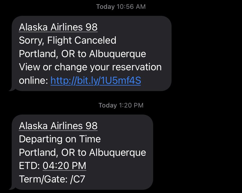 ⁦⁦@AlaskaAir⁩ which is it? Is the flight canceled or leaving in less than 3 hours? Wait times on the customer service line are 5 hours and by then it will be too late!