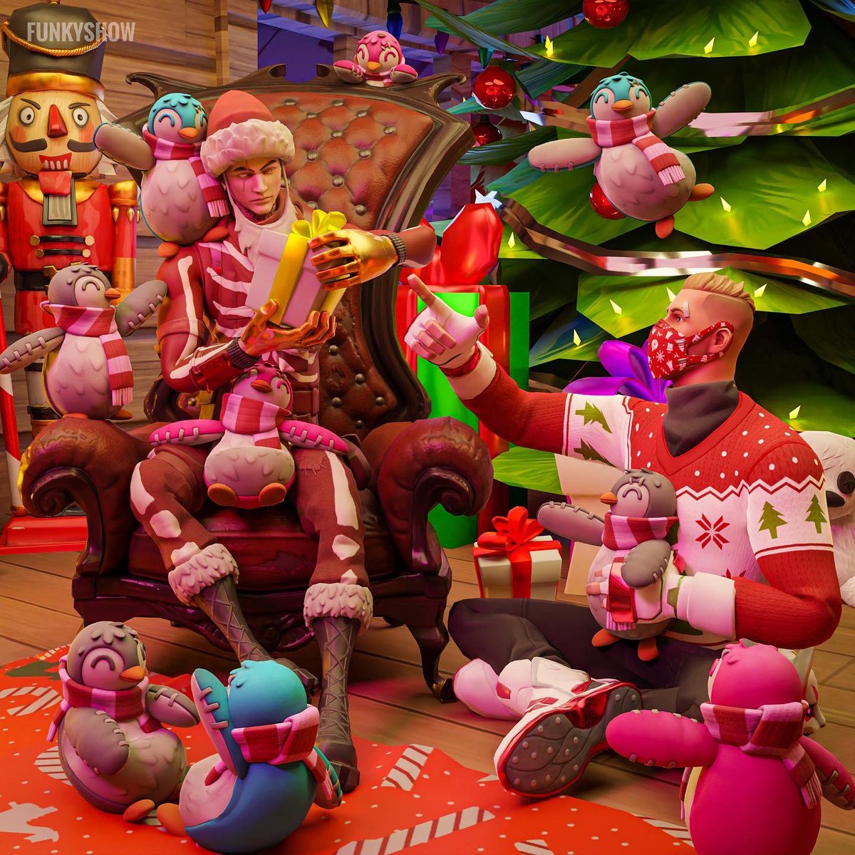 FunkyShowFN's tweet photo. Funkyshow les desea una Feliz #NocheBuena y una Feliz #Navidad en compañía de sus seres queridos.
#Drift y #Midas ya están listos para pasarla increíble y tu?
#fortnite #gamer #capitulo4 #itemshop #blender
#3dart #render #stremer #fortnitecommunity
#vbucks #bugxp https://t.co/q4yO94ESKh