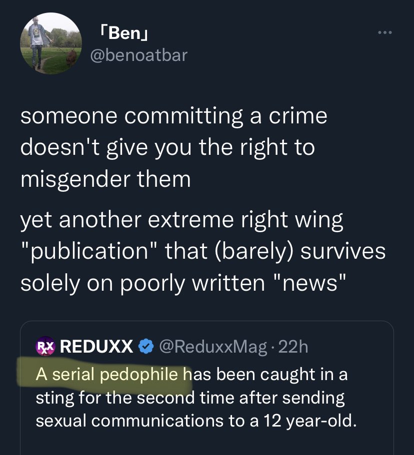 Slatzism's tweet photo. don’t misgender the serial pedophile please https://t.co/xtCObJYZnO