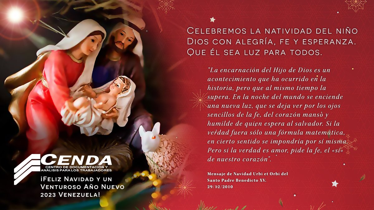 ¡Feliz Navidad y un Venturoso Año Nuevo 2023 Venezuela! Les desea el #CENDA

#Venezuela #FelizNavidad