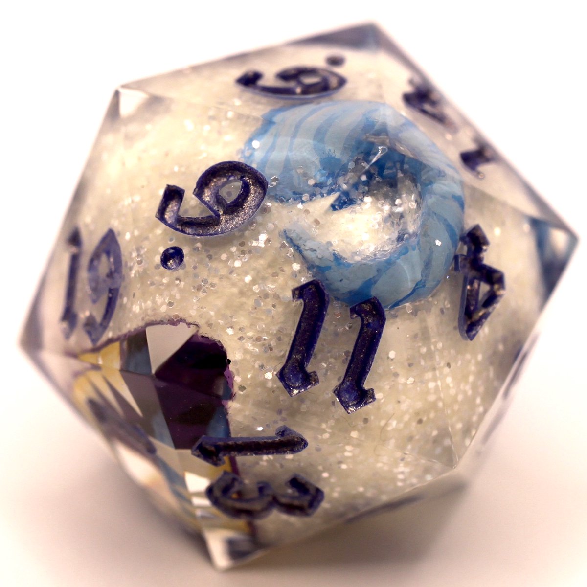 😁 I made a YETI SNOWBALL D20!!! ❄️ Another one of a kind piece now available in my shop 💙💜 Happy winter season friends! #dice #handmadedice #monster #DnDmonster
