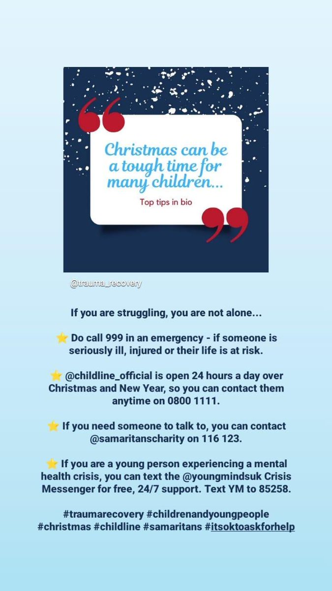 Trauma_recovery's tweet photo. Christmas and the New Year can be a tough time for many many peope... If you're struggling this Christmas, we hope some of the contacts below will be of support to help navigate this season... #oktoaskforhelp https://t.co/YFnszdYSok